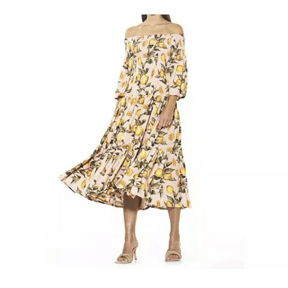 Alexia Admor NWT $329 Maxi Dress Summer Lemon Off Shoulder Womens Size XL